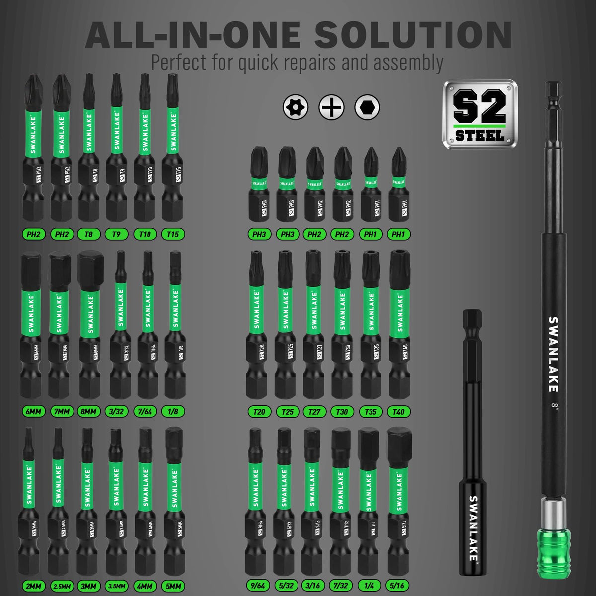 74-Piece Magnetic Nut Driver Set for Impact Drill Metric & SAE, Impact Socket Adapter, Power Bits with Magnetic Holder, Wing Nut Driver, Universal Socket, 1/4'' Quick-change Bit Extension