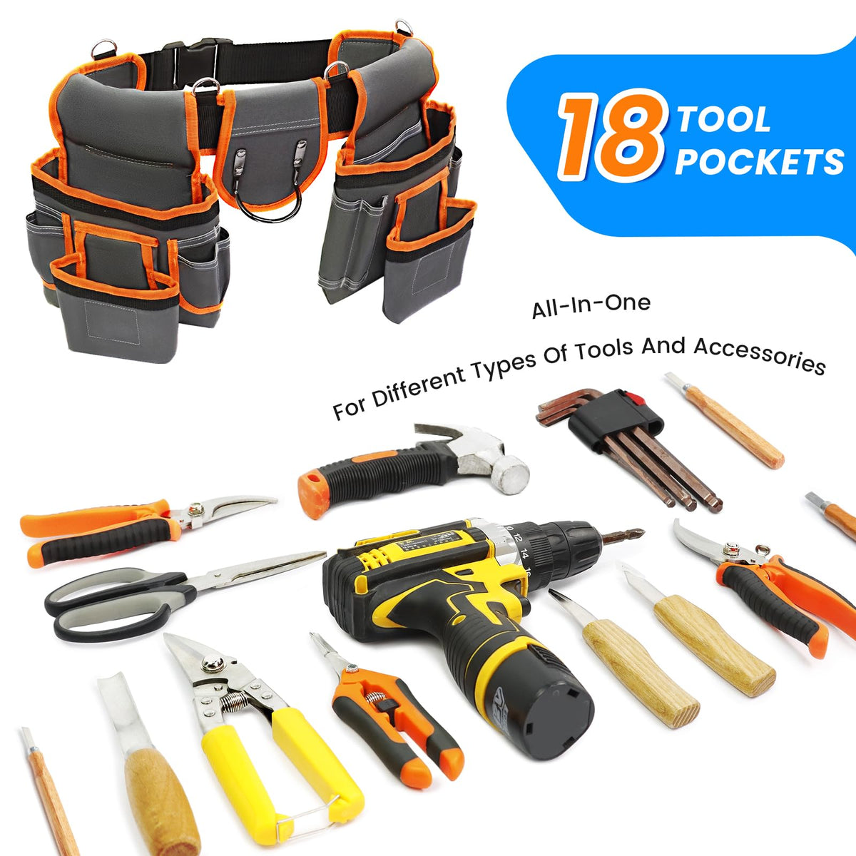 Tool Belt with Suspenders for Men, Professional Heavy Duty Tool Pouch