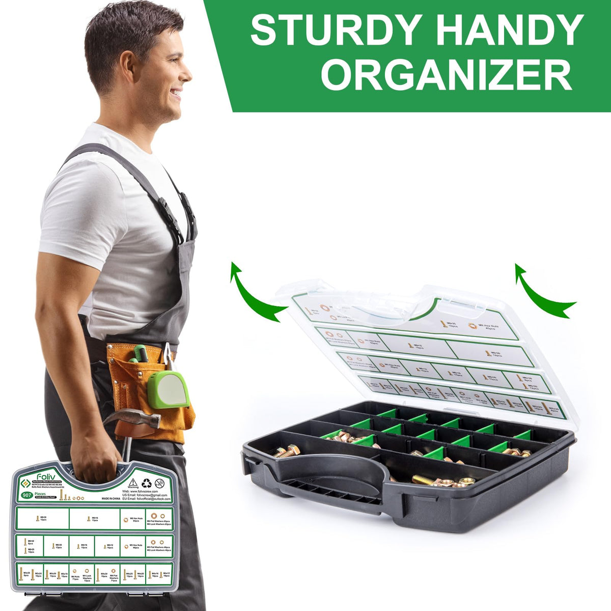 FOLIV 907pcs Grade 8.8 Metric Bolt Assortment