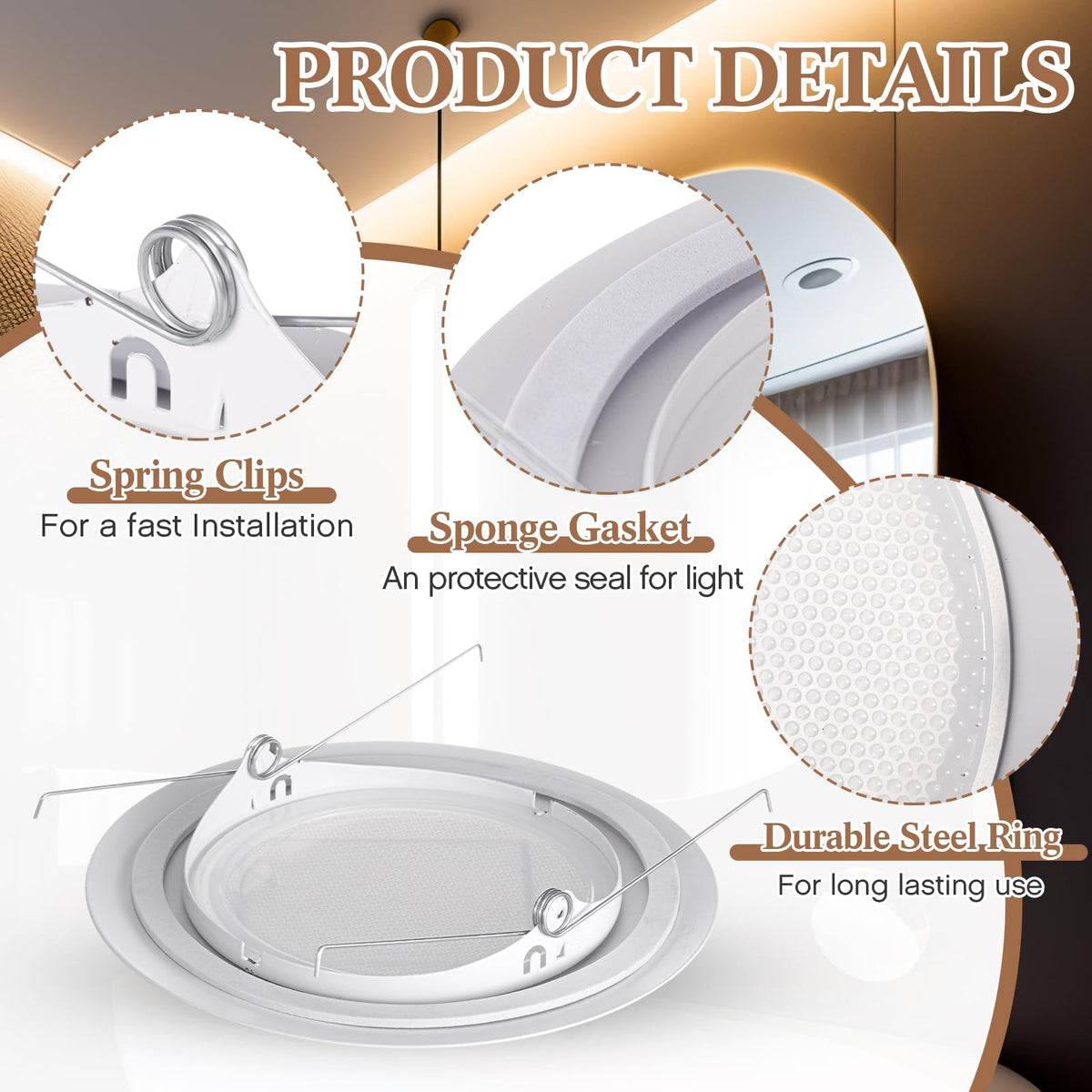 Glooglitter 4 Pcs 6 Inch Shower Trim Recessed Light Covers with Lens