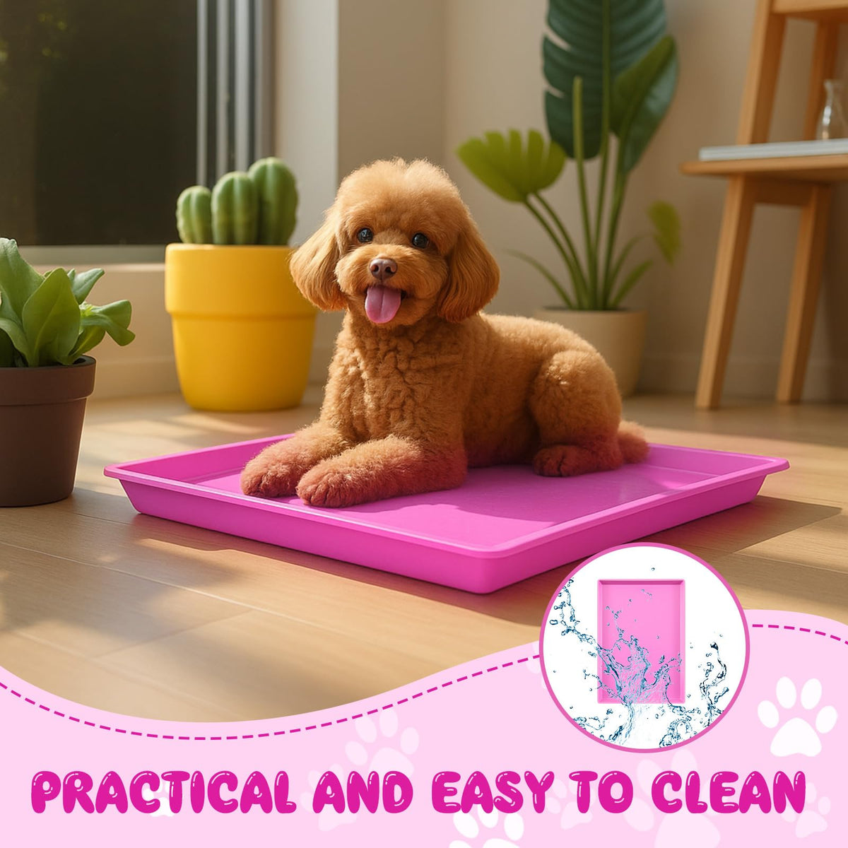 Maxdot 3 Pack Hot Pink Dog Crate Replacement Trays for 24 Inch Kennels, PVC