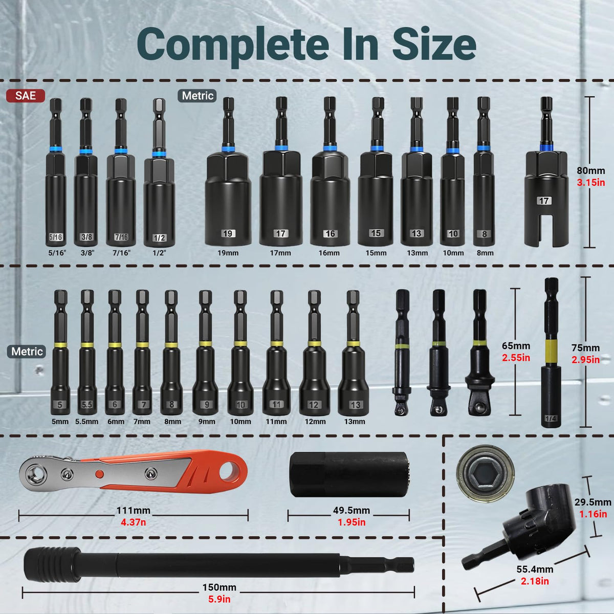 86PCS Magnetic Impac Nut Driver Set, Metric & SAE Socket Set, Storage Box