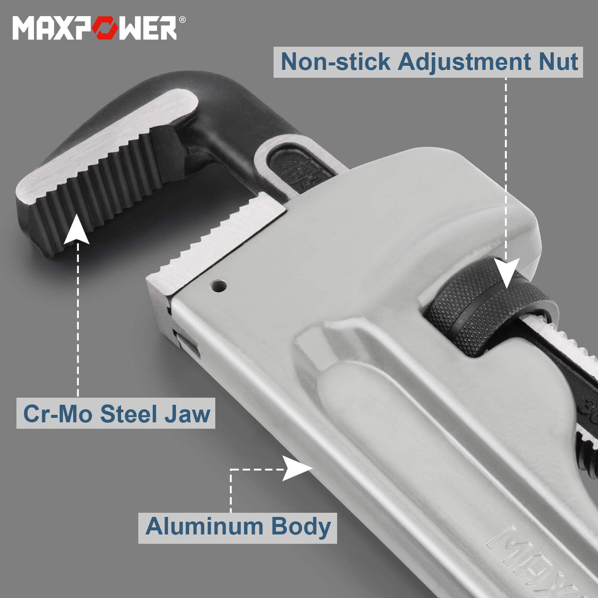 MAXPOWER 36-inch Pipe Wrench, 4.7” Jaw Opening, Aluminum Plumbing Wrench