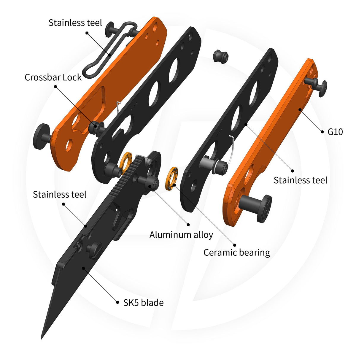 OLITANS G076 Folding Utility Knife, Crossbar Lock, G10 Handle, Orange