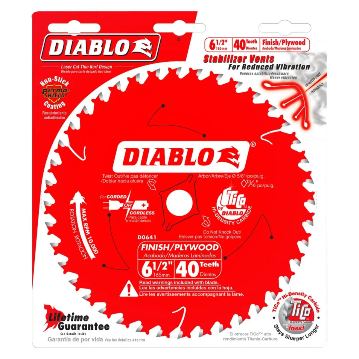 Diablo Finish Trim Saw Blade - 6-1/2" Dia, 40-Teeth, 5/8" Arbor