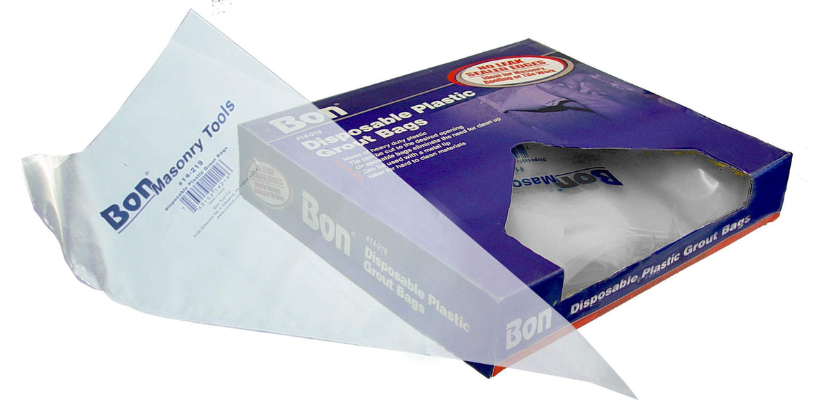 Bon Disposable Plastic Grout Bags Heavy Duty 21 in. x 11 in. Pack of 50 – Cut-to-Size Tips for Easy Mortar Application and Mess-Free Clean Up