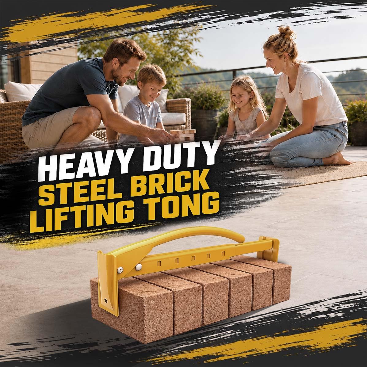 Adjustable Brick Tong, Heavy Duty Steel Brick Lifting Tong Brick Carrier Clamp Masonry Lifting Carrier Tool for Masonry Work, Securely Transports 6-10 Bricks at Once