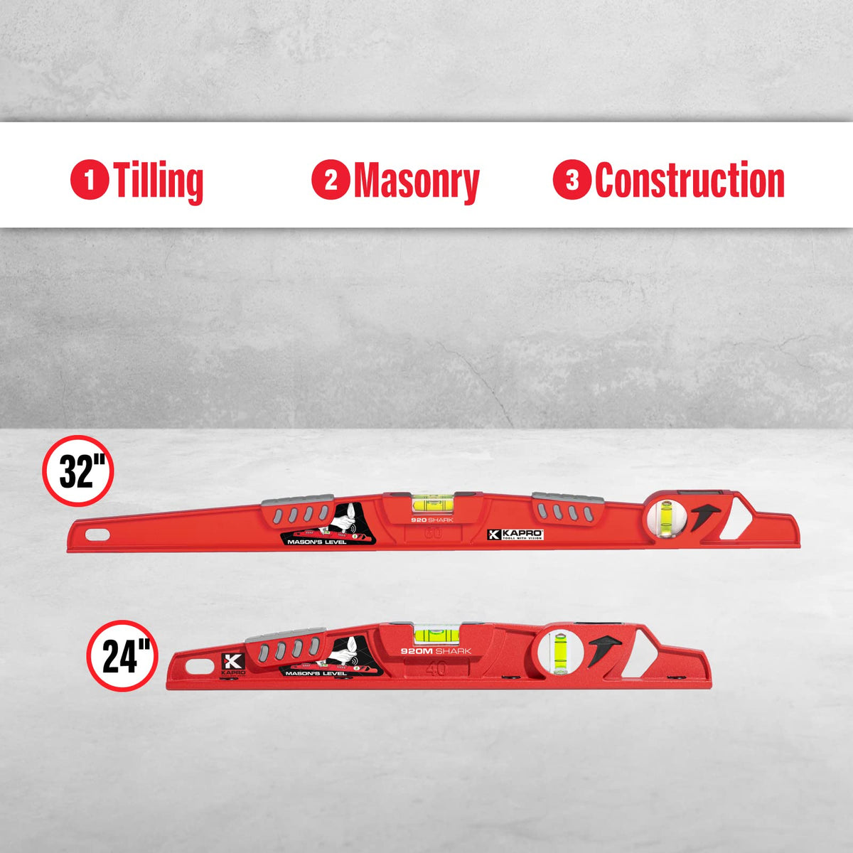 Kapro - 920 Shark Mason’s Level - With Plumb Site - For Masonry, Tilework & Construction - Features Strike Pads & VPA Certified Vials - Cast Aluminum - 32"