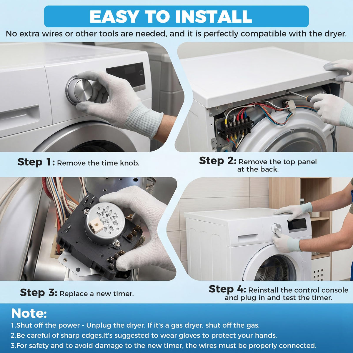 W10185982 WPW10185982 Dryer Timer Replacement, 230V 60Hz, 2-Year Warranty