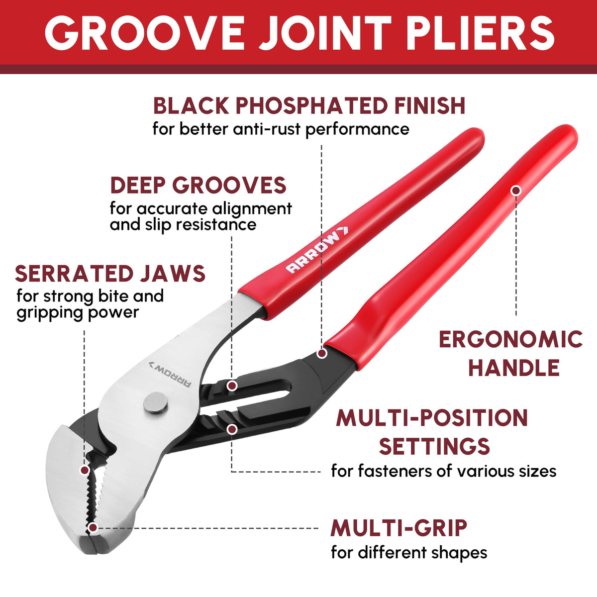 ARROW 2-Piece Groove Joint Pliers Set for Plumbing Repair, Home Maintenance