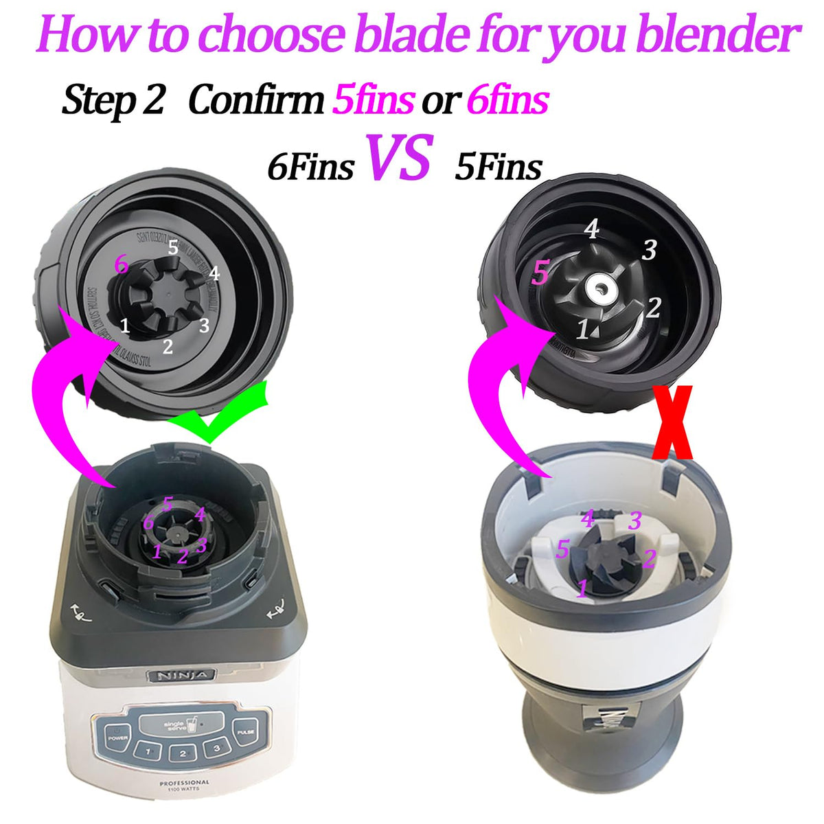 [UPGRADE] Small 3.35inch 6-Fin Male Blender Blade Replacement Parts for Nutri Ninja Blender BL660 BL770 BL780 BL740