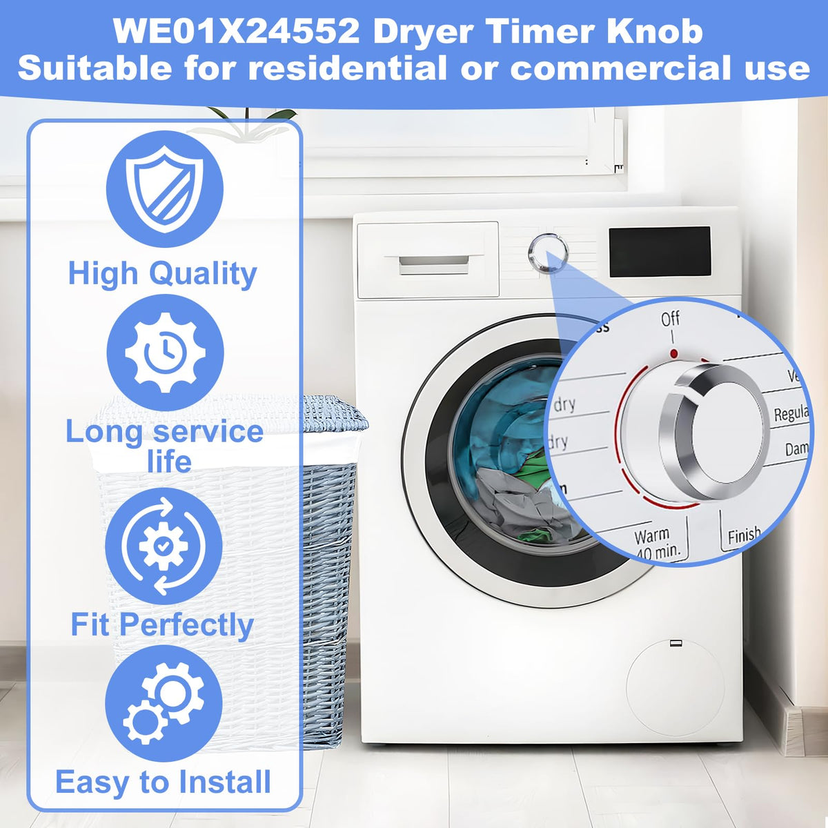 WE01X24552 Dryer Timer Control Knob Replacement for GE General Electric AP6026722, 4396547,PS11736611