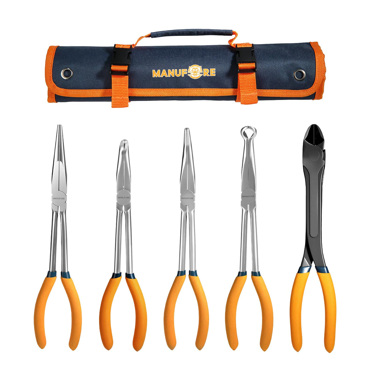 MANUFORE 5-Piece 11-Inch Long Reach Needle Nose Pliers Set for Tight Spaces