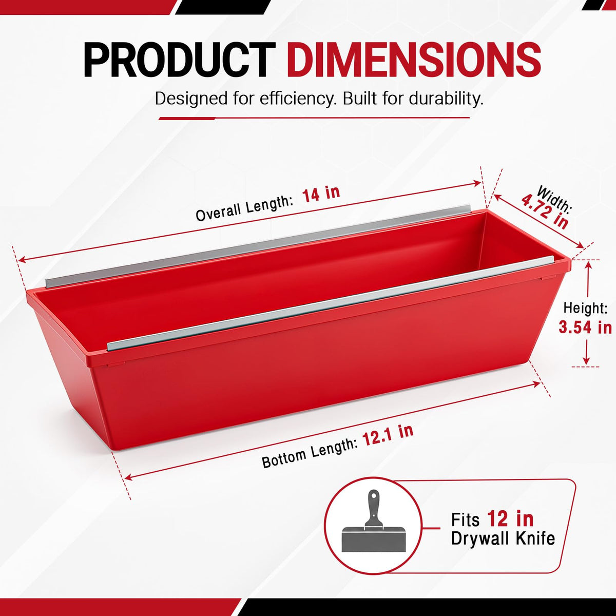ElaraBerry 4 Pack 14 Inch Plastic Drywall Mud Pans with Dual Steel Scrapers