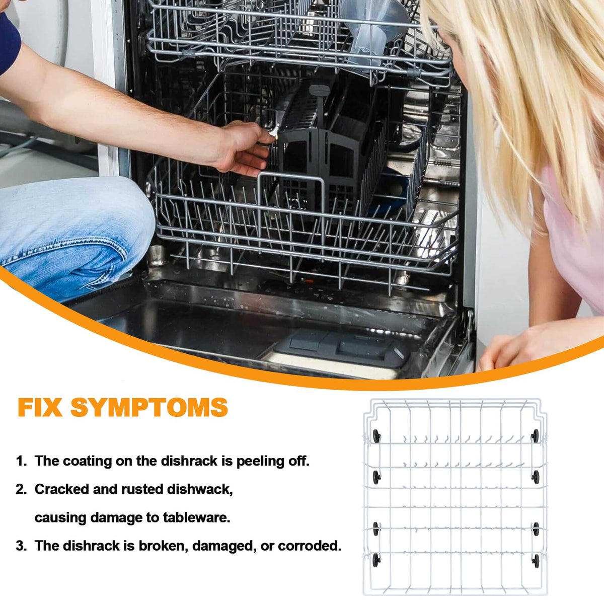 808602302 Dishwasher Lower Rack Replacement for Frigidaire Gallery Dishwasher Rack Part Bottom Rack Frigidaire Kenmore Dish Washer Lower Drawer Tray LFBD2409LF3C FDB1050REC4 Dish Rack 154174501 Wheel