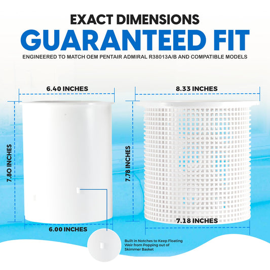 Replacement R38013A and R38013B Admiral Skimmer Basket and Weir Compatible with Pentair Floating Weir, Aladdin B-37, 850001-S-10, Heavy Duty Plastic Skimmer Basket Fits for Clean Swimming Pool Water