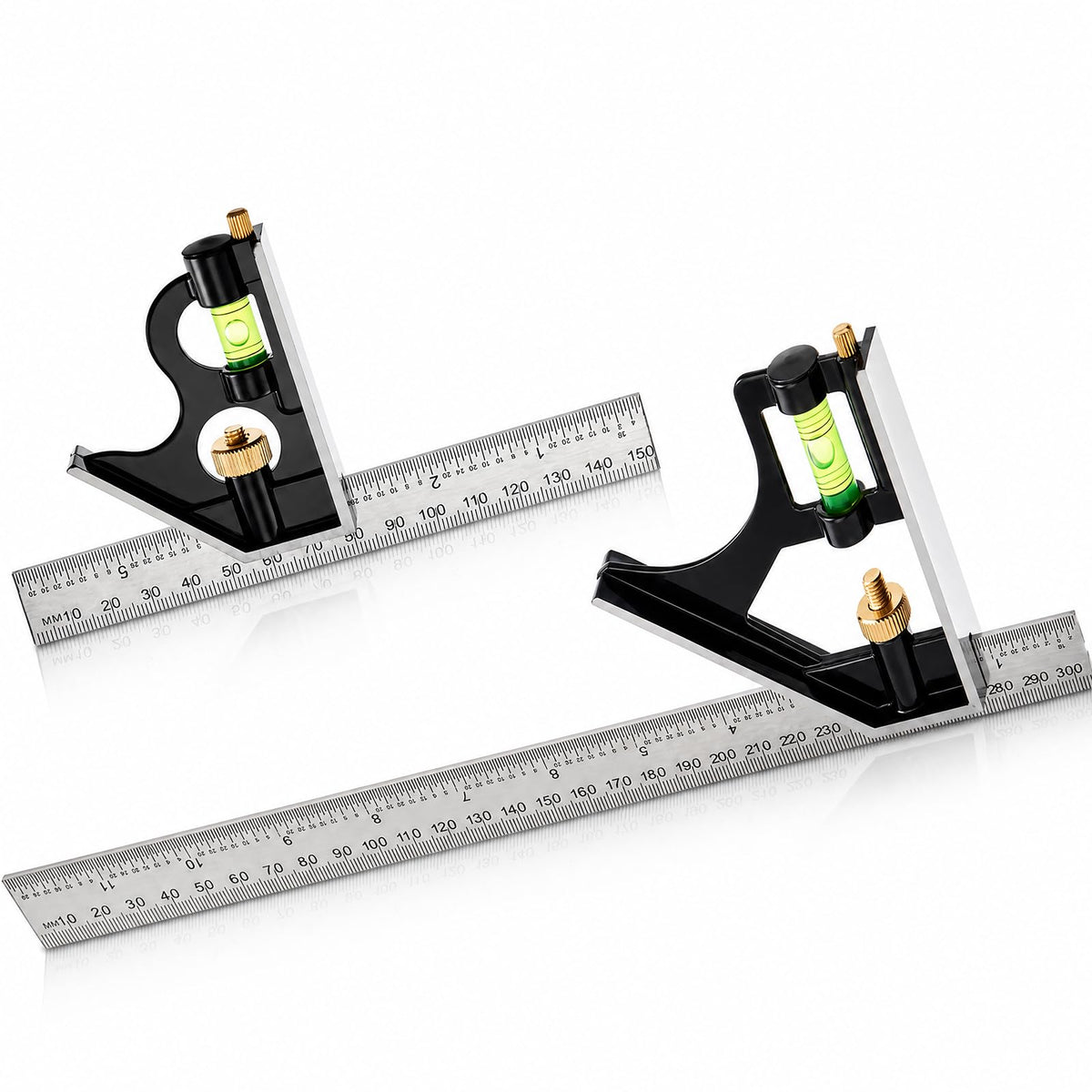 2 Pcs 6 In&12 in Combination Square Adjustable, In, cm