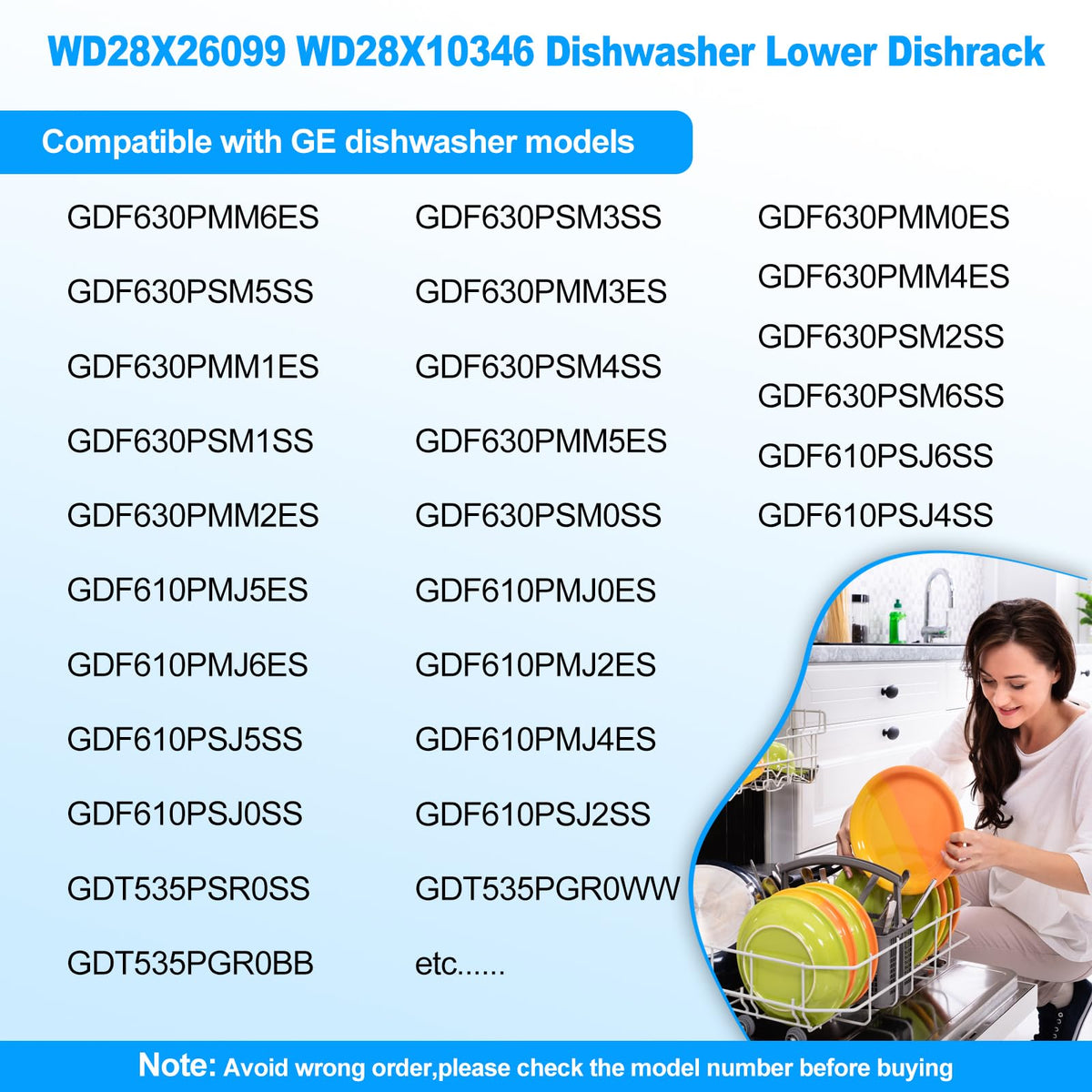 UPGRADED WD28X26099 WD28X34744 Dishwasher Lower Rack Compatible with GE Dishwasher Rack Replacement Parts WD28X24396 WD28X22659 WD28X28918 GDF510PSM0SS GDF510PSD1SS GE Dishwasher Rack Parts with Wheel