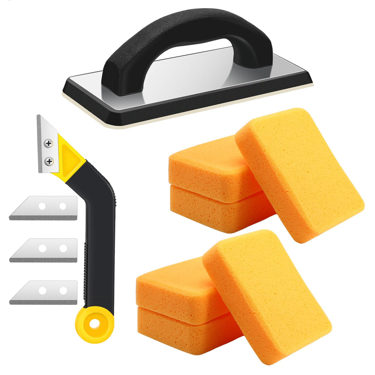 Blulu 11 Pcs Grout Float Set, Rubber Float, 6 Sponges, Angled Saw