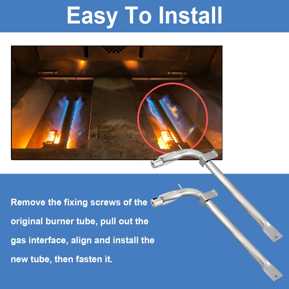 2 Pack PB050012 Oven Burner Tubes, Stainless Steel Oven Replacement Tube, Compatible With Viking Gas Burnner Models EVGIC305, EVGIC365, EVGIC485, VGIC305, Replace PB050009, AP5315675, 811319