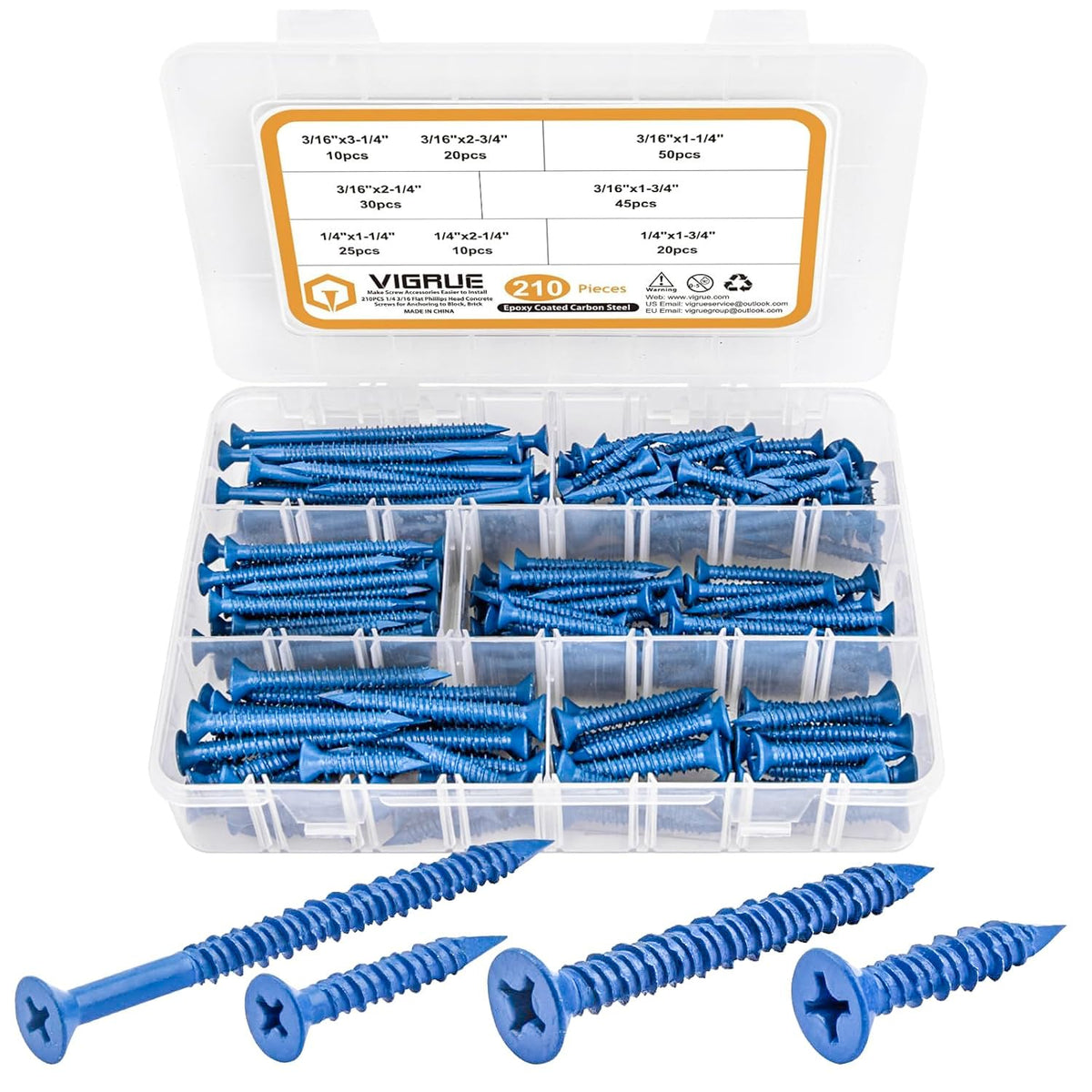 VIGRUE 1/4" 3/16" Concrete Screws Assortment Kit