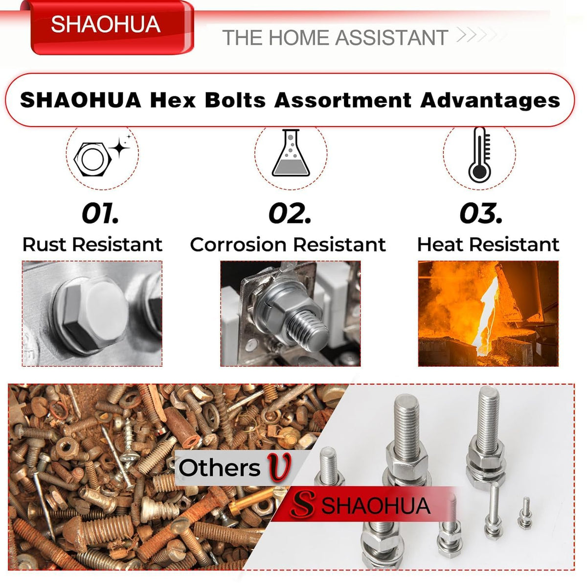 SHAOHUA M3/M4/M5/M6/M8/M10/M12 Metric Bolt Assortment Kit, 304 Stainless Steel Heavy Duty Flat Hex Head Screws Bolts and Nuts Kit, Nuts Flat Gasket and Lock Washers Assortment Ki, Silver, 351Pcs