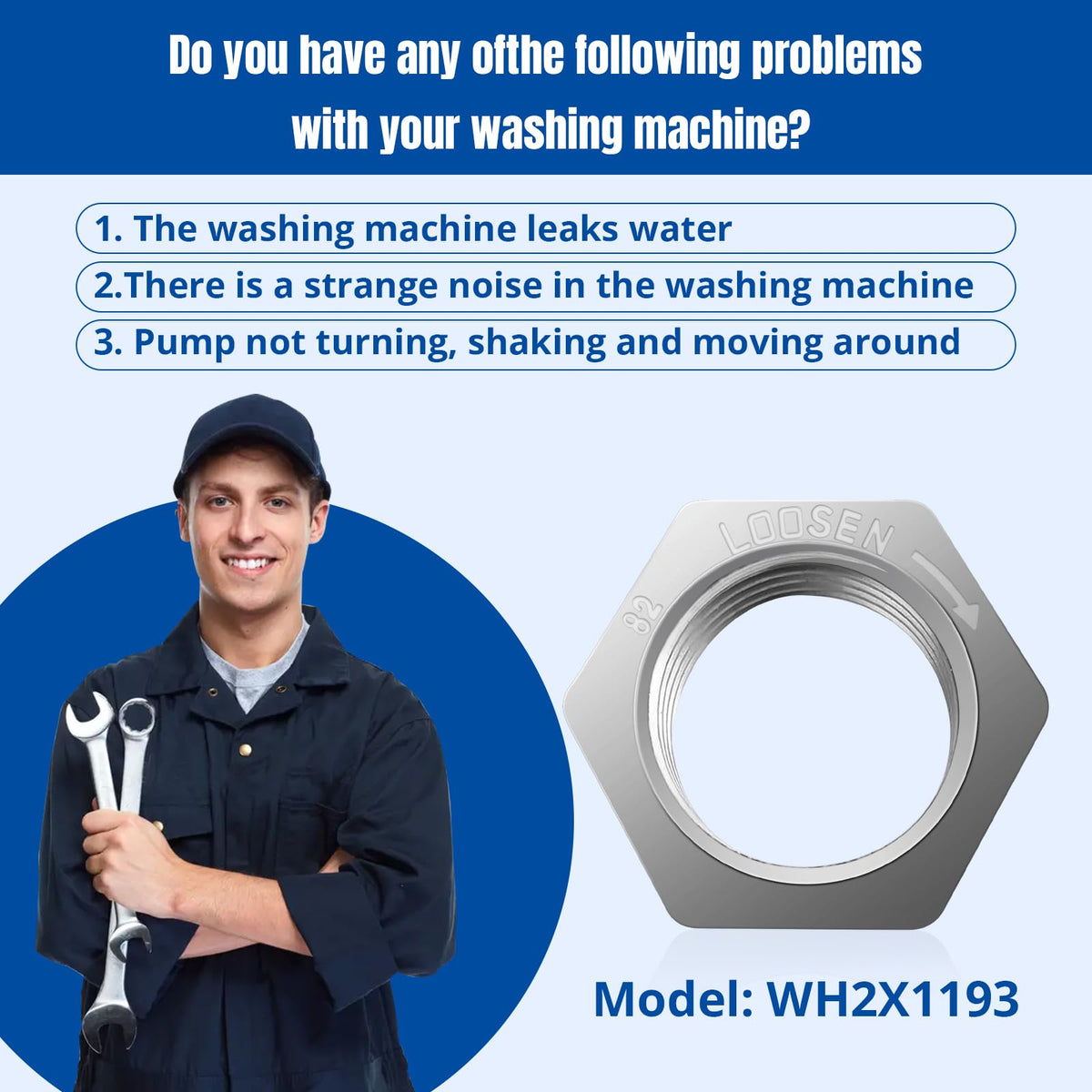 WH2X1193 Washing Machine Hub Nut Replacement for G
