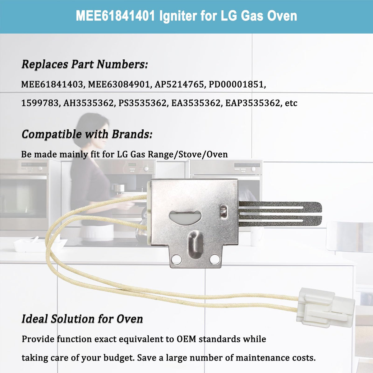MEE61841401 Gas Range Igniter Replacement for Gas Oven Burner Ignitor- Compatible with LG Gas Stove Ignitor - LG Oven Igniter Replaces MEE61841403 MEE63084901 AP5214765 PS3535362 EAP3535362