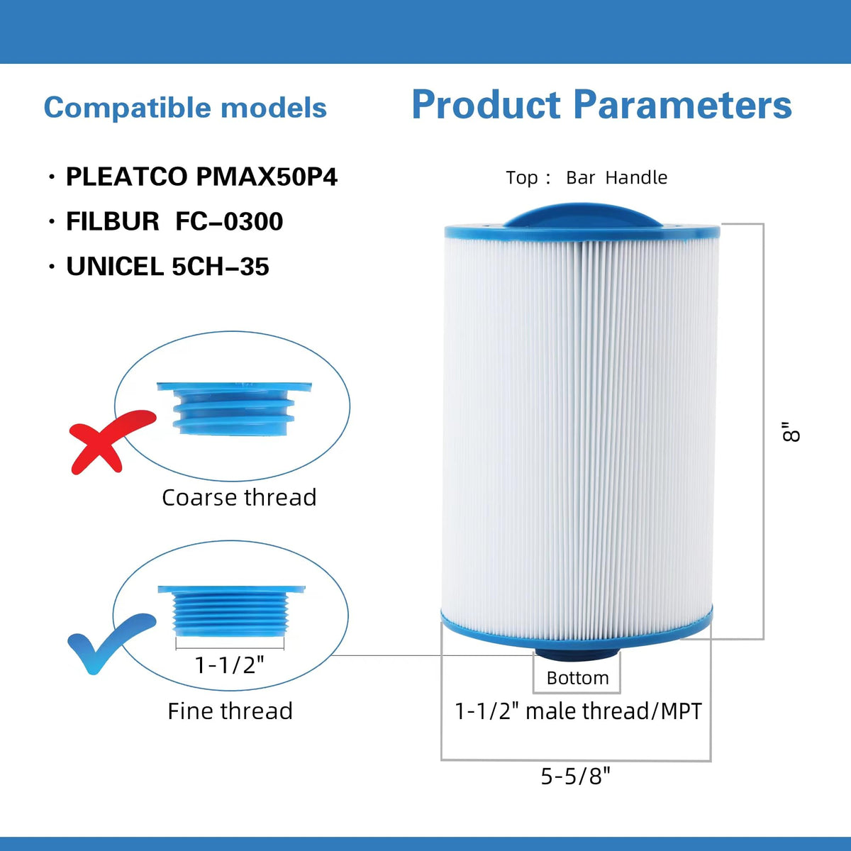 AMIBRON PMAX50 Spa Filter Replaces FC-0300, 5CH-35, PAS35P, PMAX50P4, 2Pack