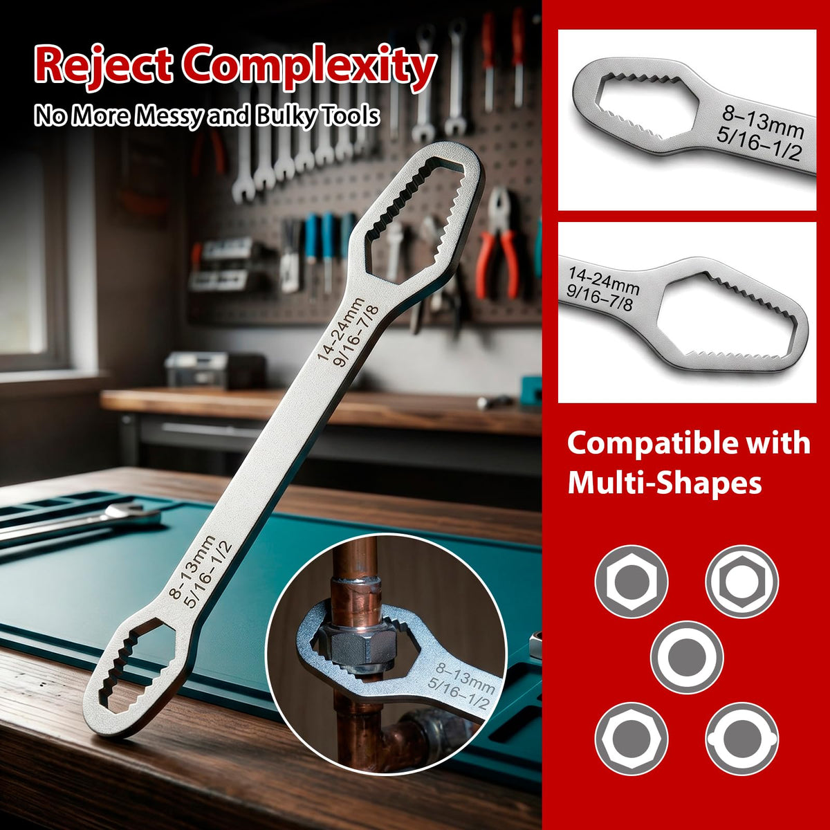 14PCS Plumbing Wrench Faucet Installation and Removal Tools, Under Sink Wrench Tool Set, Spring-Loaded Basin Wrench, Adjustable Wide-Jaw Wrench, Multifunctional Plumbing Tool for Kitchen & Bathroom