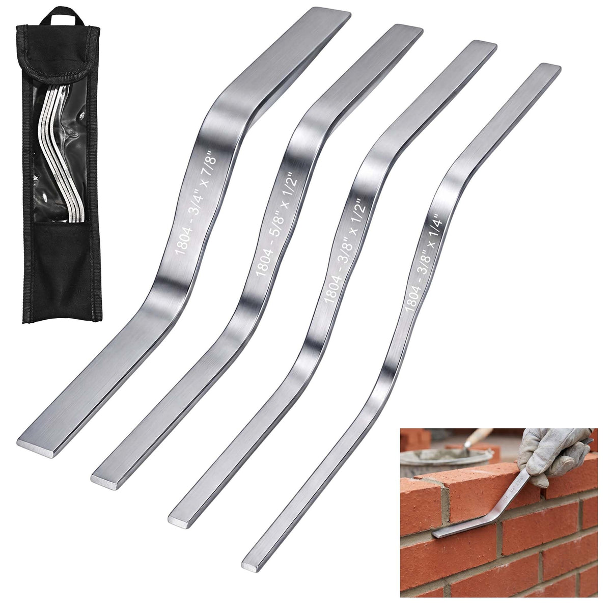Brick Tuck Pointing Trowel Tool, 4-piece Double Ended Bricks Jointer