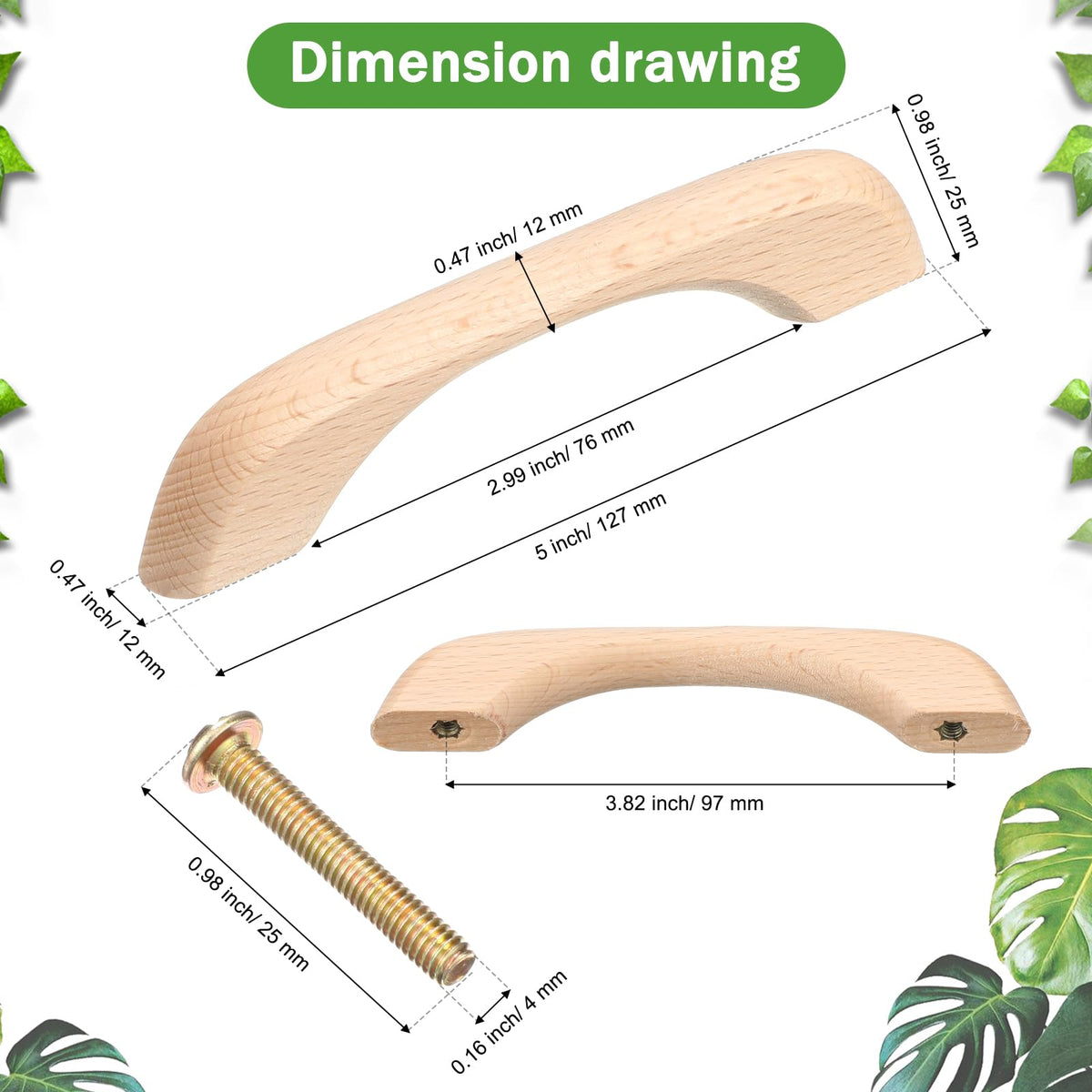 Chunful 30 Pcs Wood Drawer Pulls,Cabinet Pulls Handles, Wood Color