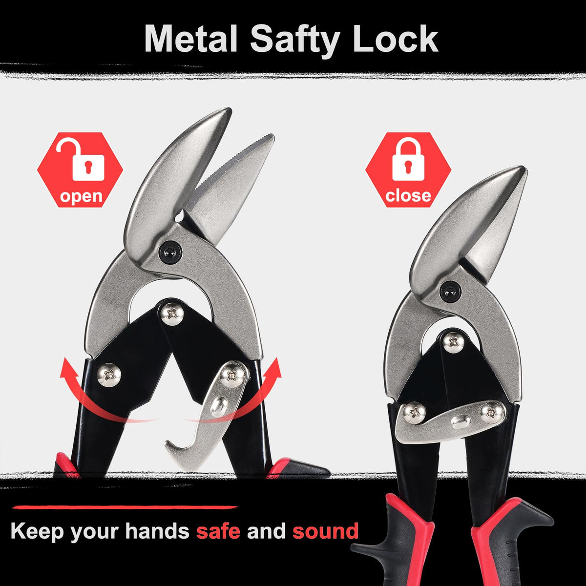 Dekeliy Aviation Tin Snips Set, Straight Heavy Duty Left and Right Tin Cutting Shears, 2 Piece Metal Cutters With Comfort Grips and Safety Latch