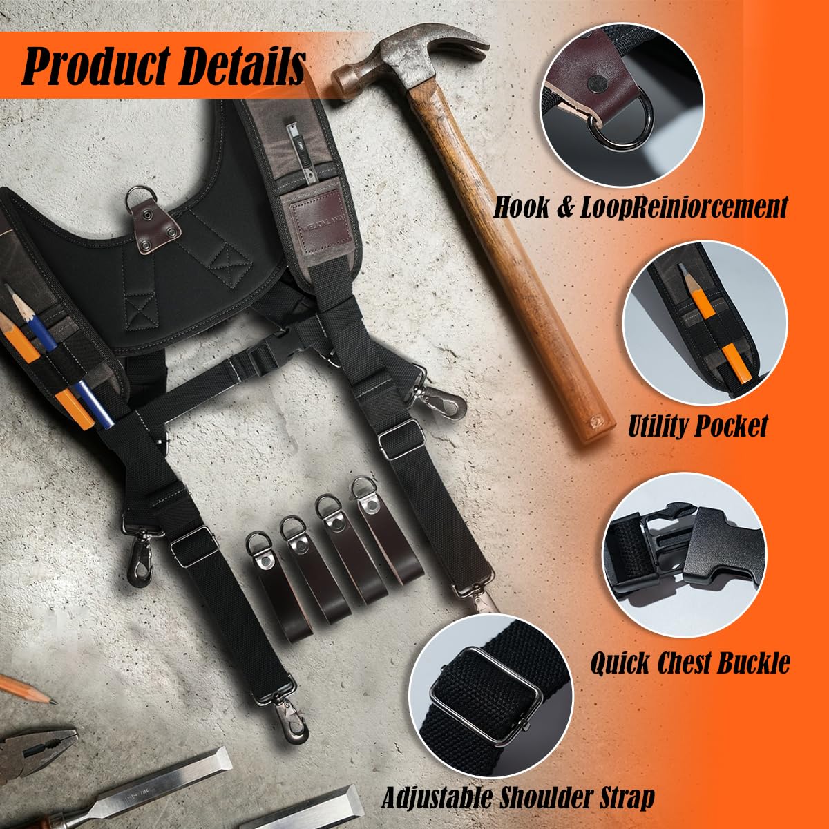 WELKINLAND Heavy-Duty Canvas Tool Belt Suspenders, Suspenders For Tool Belt