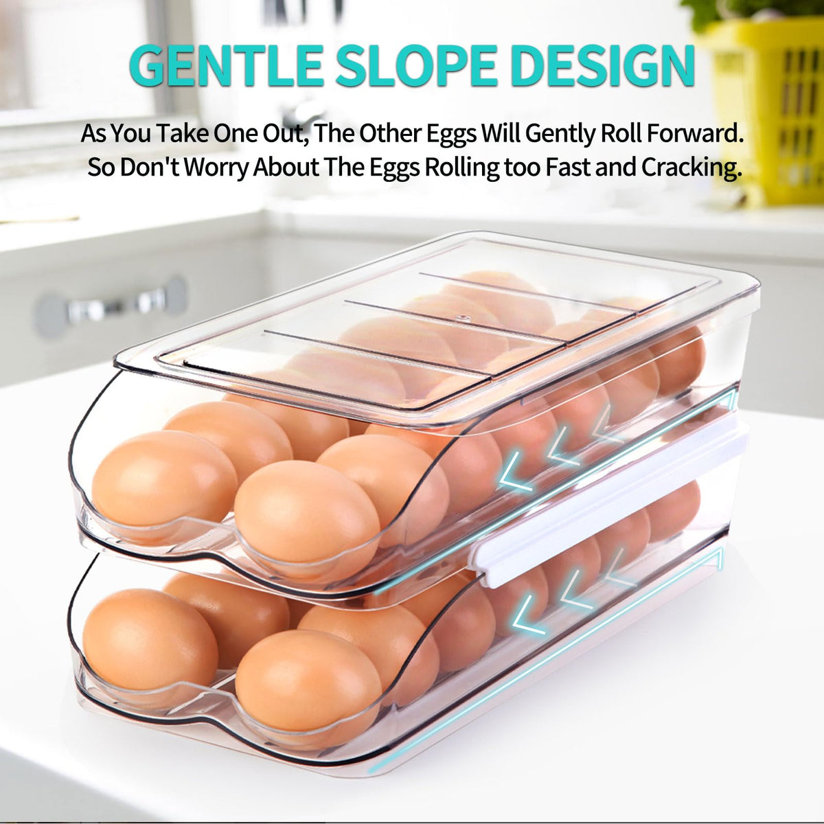 RoskDeewat Egg Holder for Fridge, Automatic Rollin