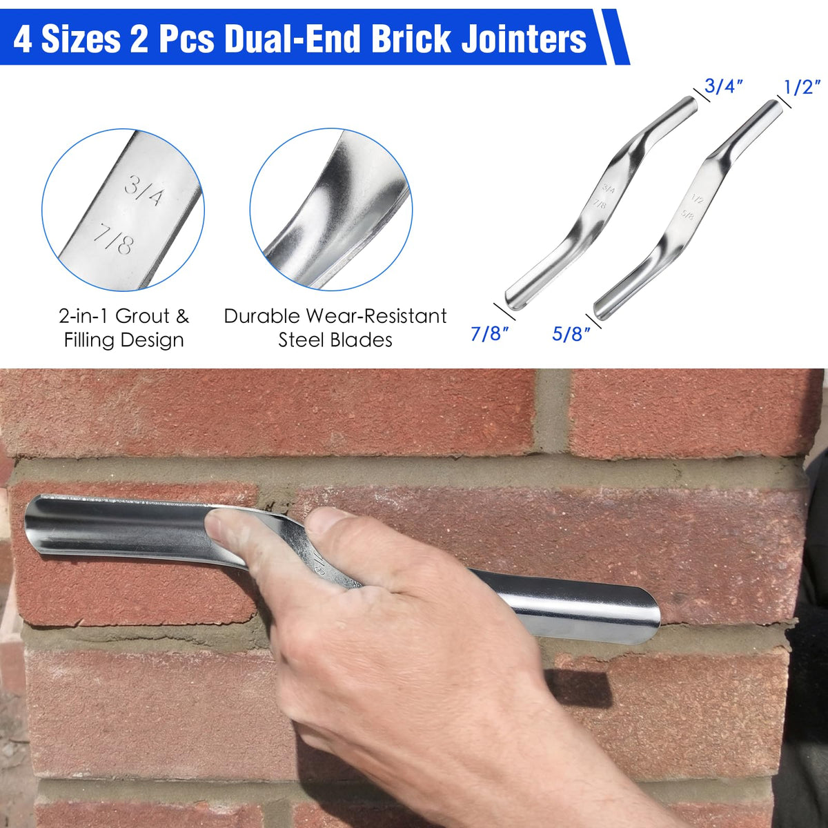 Konvixon 7-Size Brick Jointing Tools & 20 Pcs Masonry Mortar Grout Bags Kit