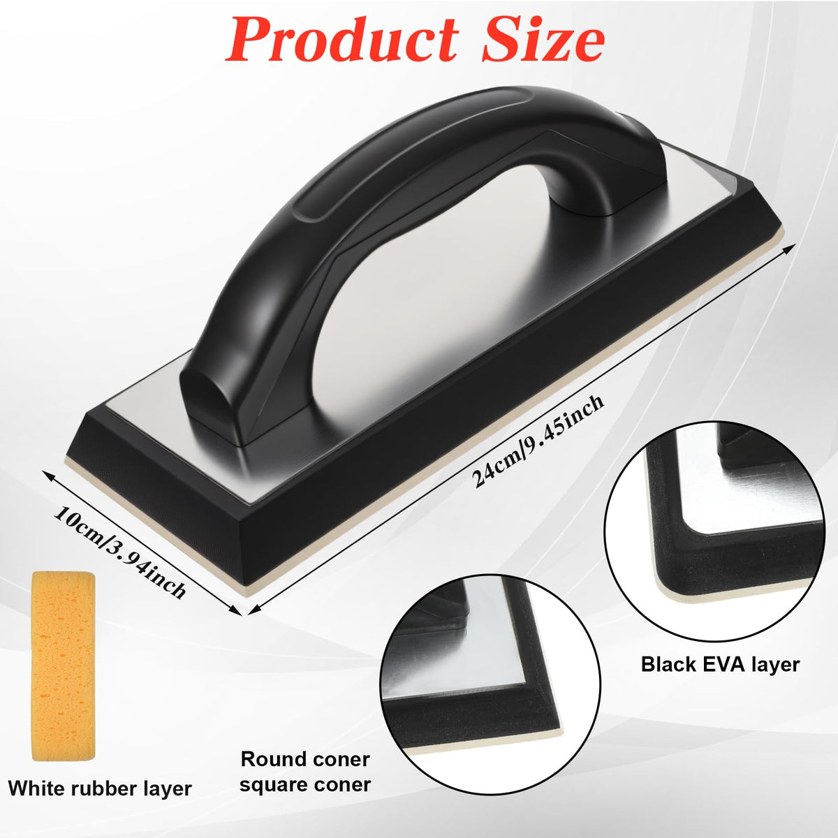 6 Pcs Tile Trowel Tools Set Include 3 Pcs Stainless Steel Square Notch Trowel, 1 Rubber Grout Float and 2 Grout Sponge for Masonry Tiling Tools and Flooring Installation