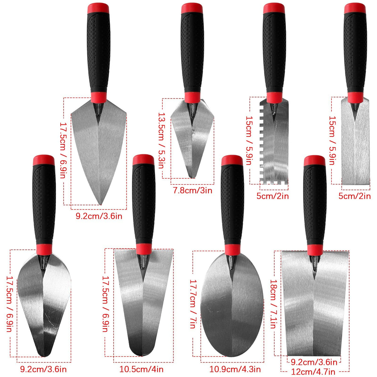 YLTOLOO 8 Pack Masonry Hand Tool Set, Brick/Margin/Gauging & Bucket Trowel