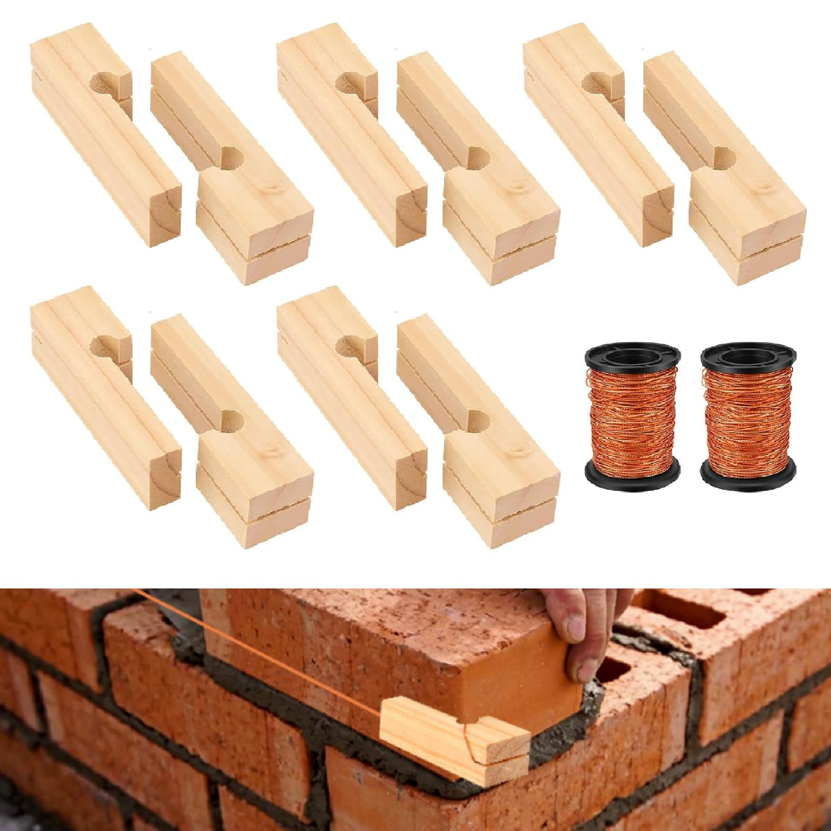 10Pcs 4 Inch Wood Masonry Line Blocks Kit with 2 Rolls Polyester Mason Line
