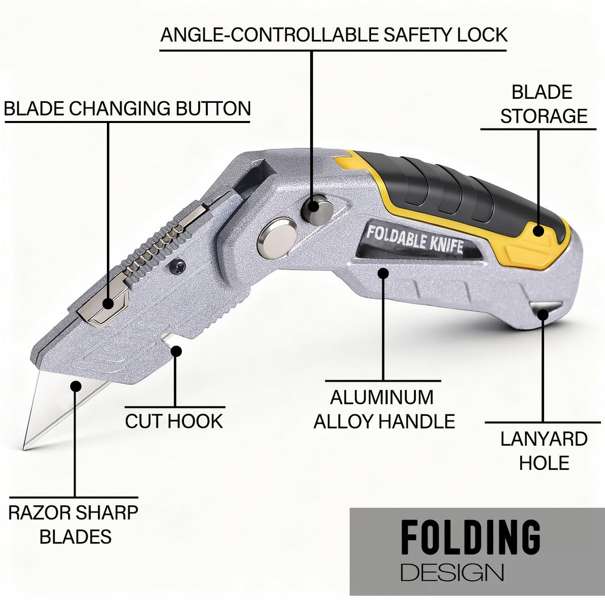 10-Pack Heavy Duty Folding Box Cutter with Blade Storage (Entirety Metal)