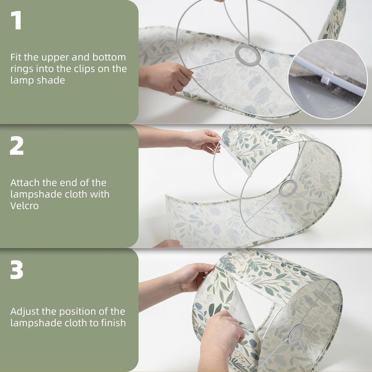 Drum Lamp Shade 13 x 13 x 10 inch, Sage Green Botanical Print Linen Lampshade Replacement for Table Lamps & Floor Lamps, E26 E27 Compatible Spider Fitter Lamp Shade for Bedroom Living Room
