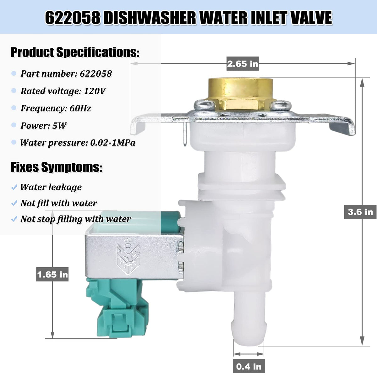 622058 Dishwasher Water Inlet Valve - 00622058 Dishwasher Water Valve Replacement Parts AP4927070 PS3491417 33299010