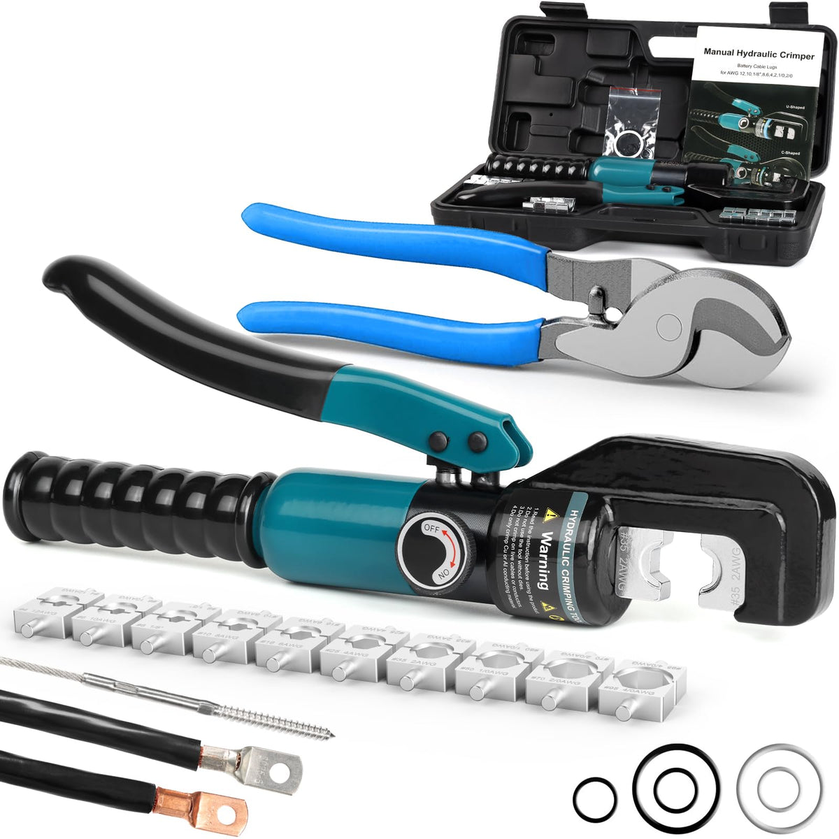 Brileine Hydraulic Crimping Tool, Battery Cable Crimper 12–4/0 AWG, 10 Dies