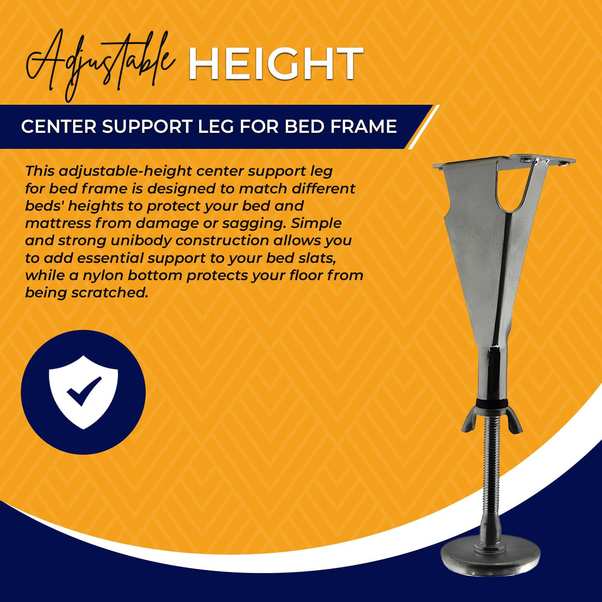 Kings Brand Furniture Adjustable Height Center Support Leg - Bed Frame Feet for Center Support Legs - Replacement Metal Bed Slat Support Leg, Set of 3
