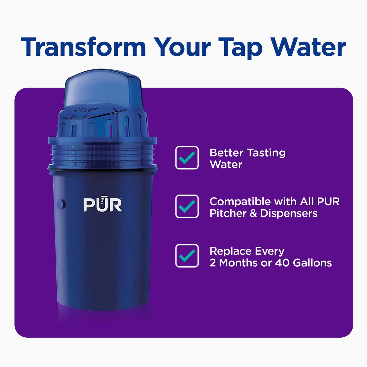 PUR Water Filters for Pitcher & Dispenser, Replacement Water Filter 4-Pack