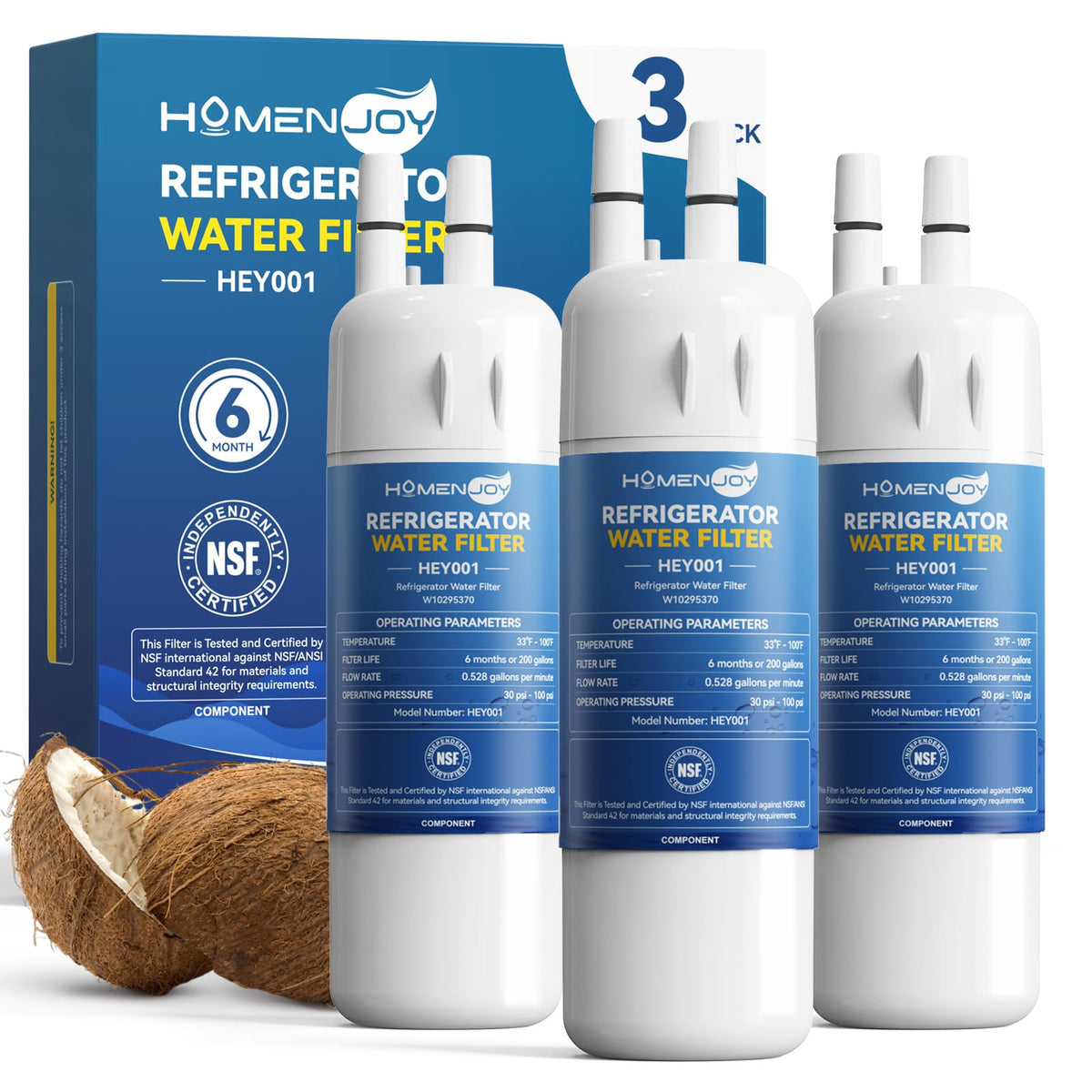 W10295370A Water Filter Replacement Compatible with Whirlpool EDR1RXD1, Everydrop Filter 1, EDR1RXD1B, WHR1RXD1, W10276924, W10291030, 9930 9930P 46-9930 46-9081 9081 P8RFWB2L, 3 Pack
