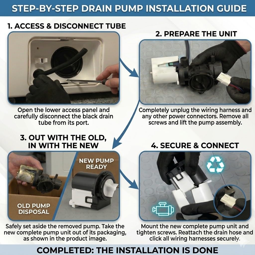 OEM Quality Washer Drain Pump For LG WM9500HKA,WM3370HWA, WM2250CW,WM2455HG, WM2277HW,WM3987HW