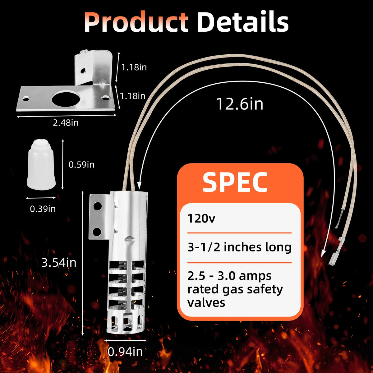 Upgraded WB2X9154 XL44 Oven Igniter Replacement for GE Round Gas Stove Range Igniter WB02X9154 WB13K10027 WB13K (3-1/2 Inches long 120V 2.5-3.0 A) by APPLIANCEMATES