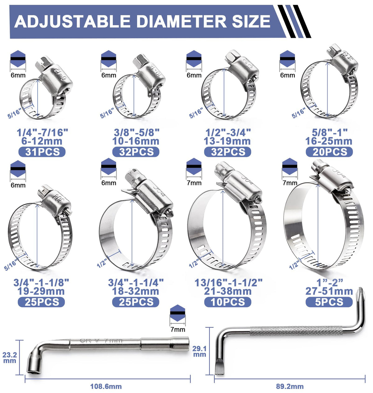 Hose Clamp Assortment- Vesmikit 180 PCS Stainless Steel Hose Clamps Kit