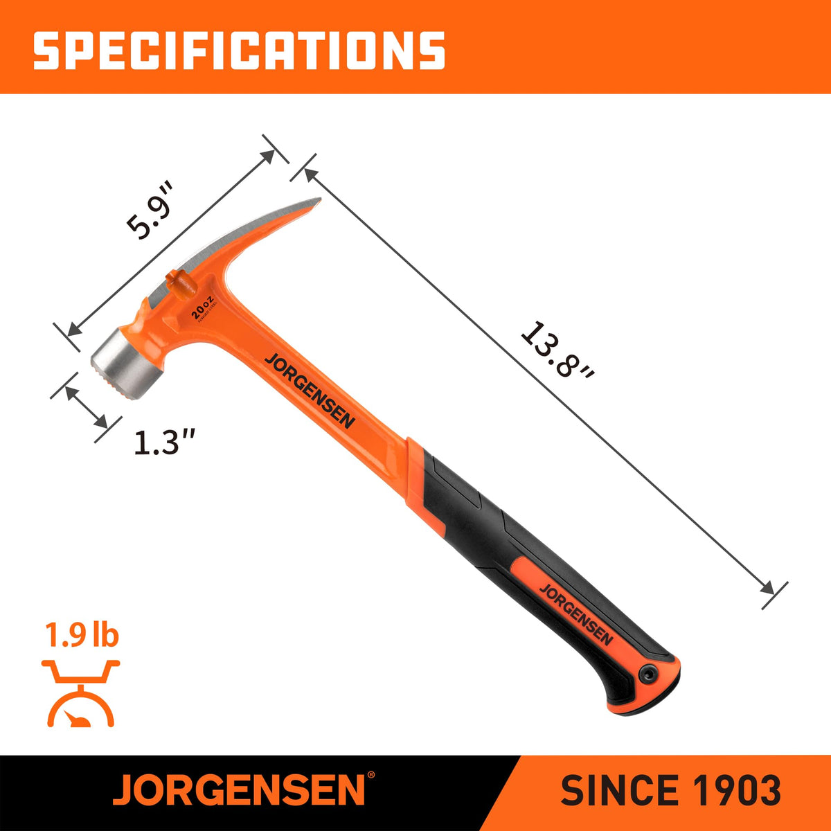 JORGENSEN 20 oz One-piece Forged Rip Claw Hammer with Magnetic Nail Holder